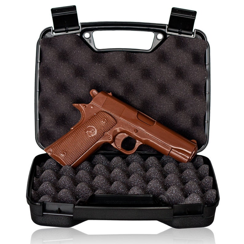 CHOCOLATE GUN Full Size Hand-Crafted Solid Milk Chocolate Handgun with REAL Gun Case image 1