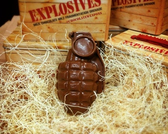 Chocolate Grenade - Full Size SOLID Chocolate Hand Grenade in Explosives Tin