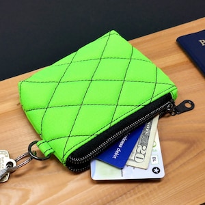 Bolsa con cremallera, Monedero, Tarjetas de crédito, Monedas, Bolsa Chapstick, Verde fluorescente y negro, Acolchado, Titular de la tarjeta de crédito con cremallera, Ripstop