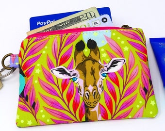 Giraffe Coin Purse, Pouch, Tula Pink Everglow Neck for Days, Credit Cards Coins Chapstick, Small Zipper Bag, Gift, Bag Organization