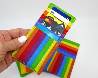 Rainbow Striped Card Holder, 6-Slot Credit Card Insert, Wallet Purse Wristlet, Loyalty Gift Insurance Punch Cards Storage, Pride, Gift