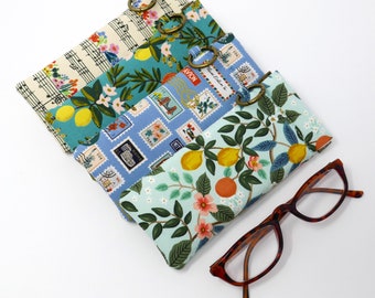 Reading Glasses Case Padded Readers Holder Flex Frame Snap Pouch Floral Citrus Stamps Music Notes Rifle Paper Co Handcrafted Gift for Her