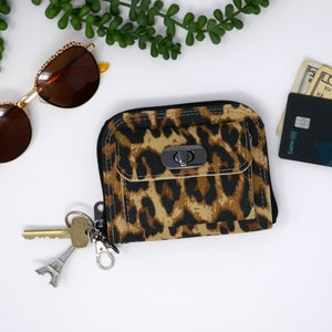 Tierdruck Mini Geldbörse, handgefertigte kleine Reißverschluss um Brieftasche, Gepard Leopard, Reißverschluss, wasserdichte Leinwand, langlebig, Gun Metal