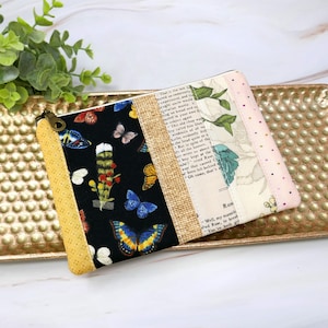 Patchwork Coin Purse Cotton Zipper Scrappy Pouch Pieced Multi Use Zipper Bag French Country Gift for Her Accessories Butterflies Eclectic
