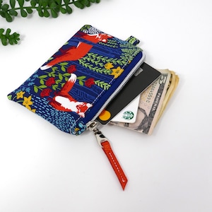 Foxes Coin Purse Cotton Fabric Zipper Pouch Multi Use Zipper Bag Cards Cash Coins Gift for her Animal Lover Gift Idea Woodland Scene