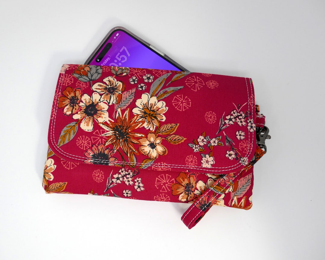 Cell Phone Crossbody Wallet, Double Zip Fabric Billfold, A2 Design