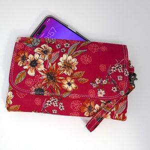 Cartera crossbody para teléfono celular, billetera de tela con doble cremallera, diseño A2, Android, iPhone, Messenger, hecha a pedido, cartera triple para mujer