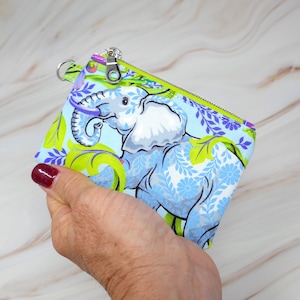 Elephant Coin Purse, Small Zippered Pouch, Tula Aura Everglow All Ears, Credit Cards Coins Chapstick, Gift for Friend, Key Chain, Blue