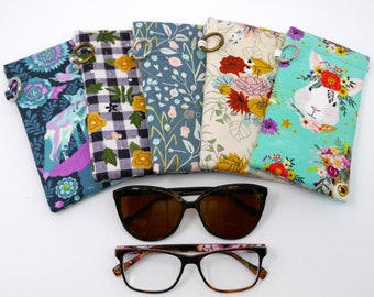 Glasses Case Padded Fabric Eyewear Holder Flex Frame Snap Pouch Floral Gift for Her Sunglasses Eyeglasses Tula Pink Rare Print Fox Trot