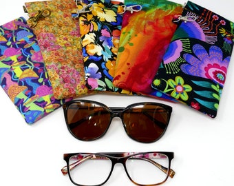 Sunglasses Case, Padded, Fabric Eyeglasses Case, Flex Frame Eyewear Holder, Bright Prints, Floral, Rainbow, Gift for Her, Ships Fast