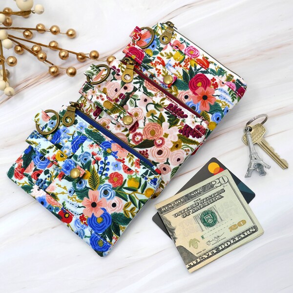 Floral Mini Wallet Minimalist Coin Purse Rifle Paper Co Keychain Pocketbook Mini Here We Go Small Billfold Zipper Pouch Gift Ships Fast