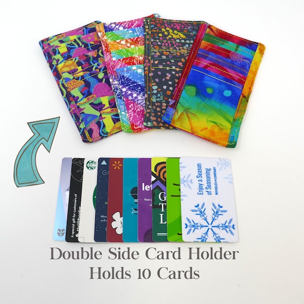 10-Slot Card Holder, Double-Sided Credit Card Wallet, Wallet Purse Wristlet Insert, Loyalty Gift Insurance Cards, Bright Colors, Rainbow
