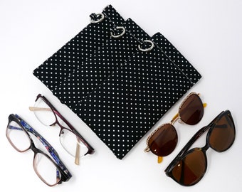 Polka Dot Glasses Case, Eyeglasses Holder, Padded Readers Sleeve, Sunglasses, Flex Frame Snap Pouch, Three Sizes, Gift for Her