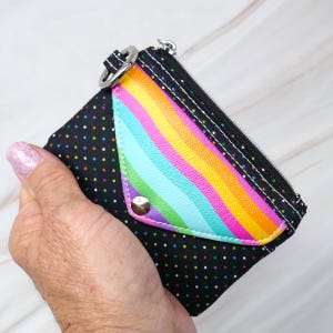 Mini billetera de cuero sintético, llavero, monedero de bolsillo, billetera minimalista, de algodón, con cremallera, efectivo, arcoíris, envío rápido.