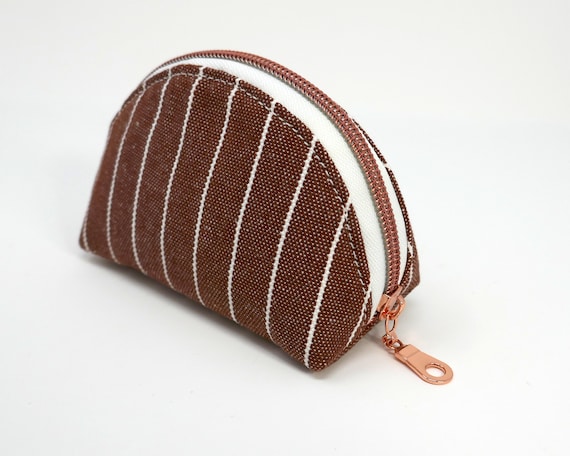 Gestreifte Leinen Reißverschluss-Beutel Boho Kosmetiktasche