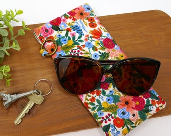 Étui à lunettes, Porte-lunettes, Housse rembourrée pour liseuse, Lunettes de soleil, Pochette à clip avec cadre flexible, Cadeau pour elle, Rifle Paper Co., Floral, Clip on