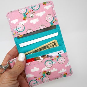 Niedliche Fahrrad Brieftasche Karte & Bargeld Kleine Snap Brieftasche Kreditkarten Minimalistische Baumwolle handgefertigte Brieftasche Fahrrad Geschenkidee für sie schnellen Versand
