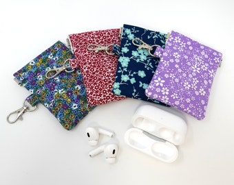Fabric AirPods Pro Pouch, Small Flex Frame EarBud Case, Multi Use Clip On Hair Ties Holder, Medication, Supplements, Floral, VERTICAL