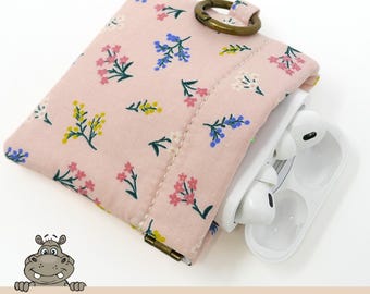 Tiny Prints AirPods Pro Fabric Case Small Flex Frame EarBud Pouch Snap Pouch Clip On Gift HORIZONTAL Cherries Floral French Country