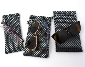 Tiny Hearts Glasses Case, Eyeglasses Holder, Padded Readers Sleeve, Sunglasses, Flex Frame Snap Pouch, Three Sizes, Gift for Her, Dark Gray
