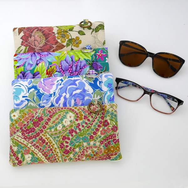 Quilted Floral Eyeglasses Case Padded Readers Holder Handmade Botanical Sunglasses Pouch Gift for Her Fast Shipping Quality
