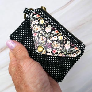 Mini billetera de piel sintética, llavero, monedero de bolsillo, billetera minimalista de algodón con cremallera, tarjetero, diseño floral