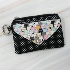 Mini billetera de piel sintética, llavero, monedero de bolsillo, billetera minimalista de algodón con cremallera, tarjetero, para amantes de los gatos
