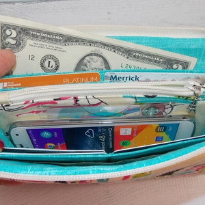 Cartera tipo acordeón con cremallera para mujer, Cartera grande hecha por encargo en la tela que elijas, Cartera única hecha a mano en EE. UU., Regalo