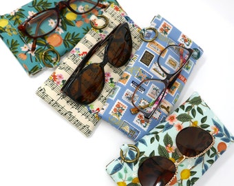 Floral Eyeglasses Case Padded Sunglasses Holder Flex Frame Snap Pouch Summer Citrus Stamps Music Notes Gift for Her Handmade Rifle Paper Co