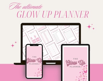 Glow Up Digital Planner Fitness, Skincare,Beauty Routine, Wellness Tracker, Water, Period and Self-Care Journal PDF Download