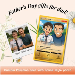 Aangepaste Pokemon-trainerkaart: Gepersonaliseerde vaderdag Pokemon-kaart, Vaderdagcadeau, cadeaus voor vader gamer, aangepaste Pokemon-fotokaarten