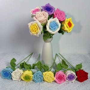 Crochet roses, handmade roses, gifts for girlfriends, Christmas gifts, roses, knitted roses, permanent roses, anniversary gifts, red roses