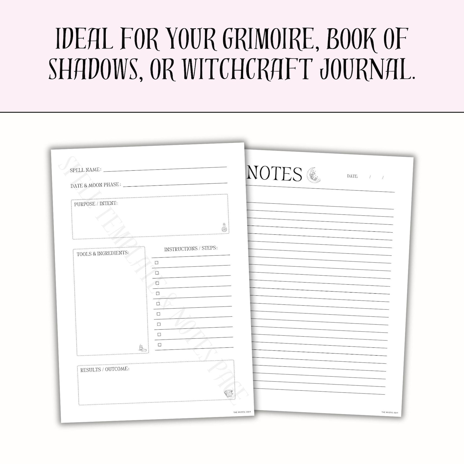 Spell Template & Notes Printable, Grimoire Page, Witchcraft Journal ...