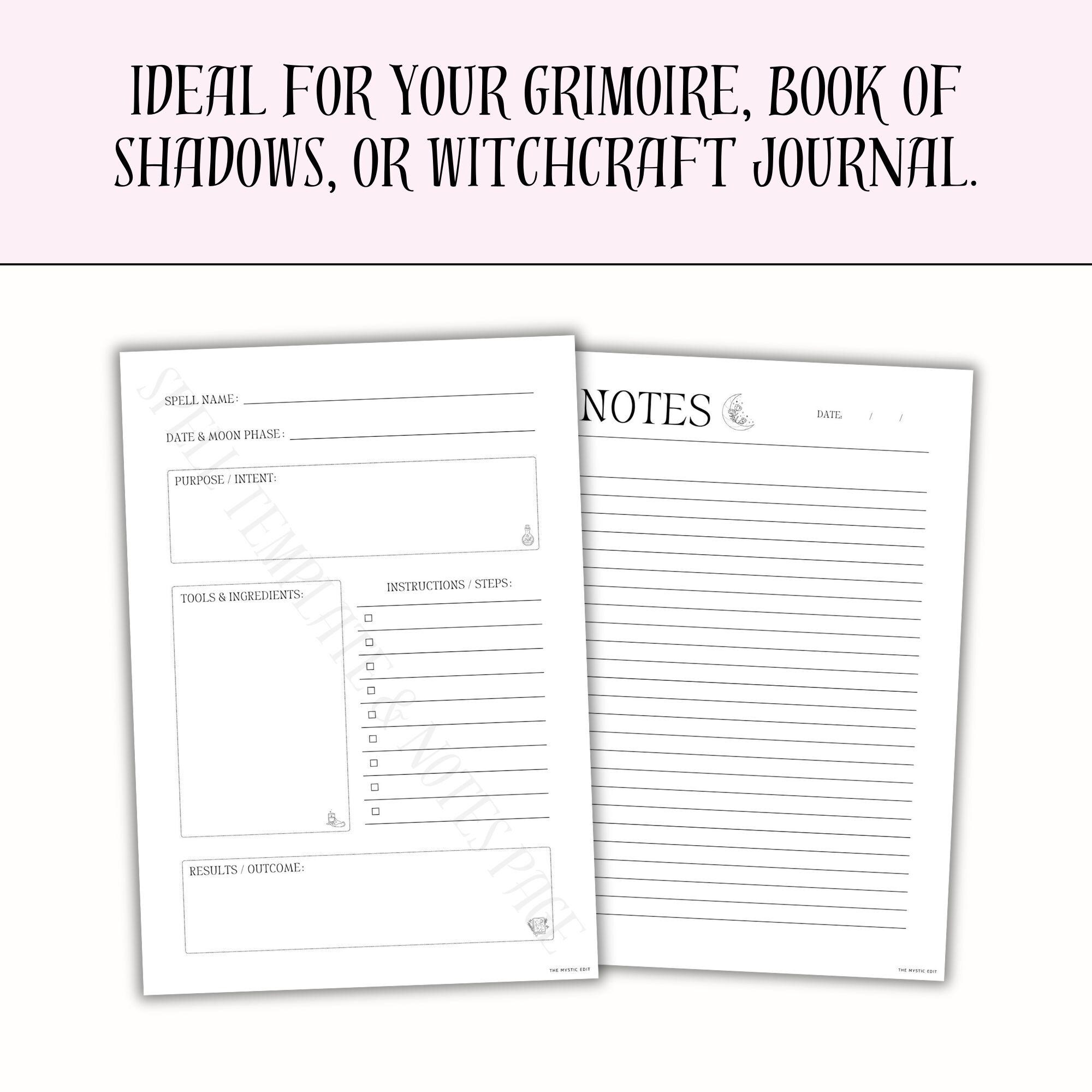 Spell Template & Notes Printable, Grimoire Page, Witchcraft Journal ...