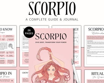 Scorpio Zodiac Star Sign Journal, Scorpio Self-Discovery, Zodiac Guide, Astrology, Moon Rituals, Affirmations, Grimoire Pages, BOS, PDF