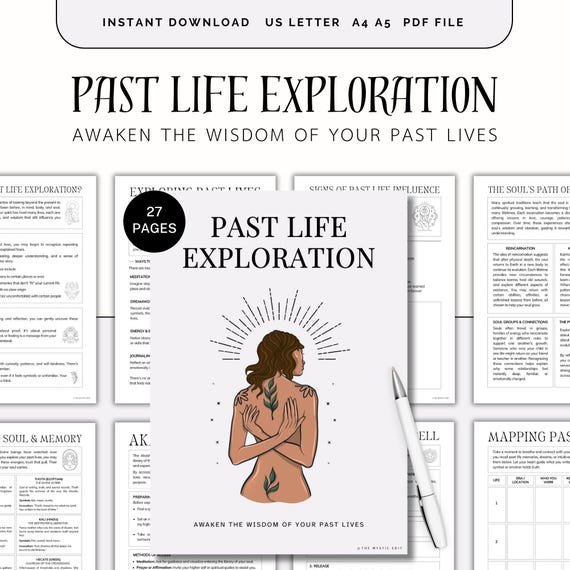 Past Life Exploration Journal, Spiritual Self-Discovery, Akashic Records, Dreamwork, Past Life Regression & Reflection, Tarot Spreads, PDF
