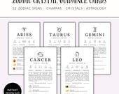 Zodiac Crystal Cards, Astrology Printable Deck, 12 Zodiac Signs, Chakras, Elements, Digital Download