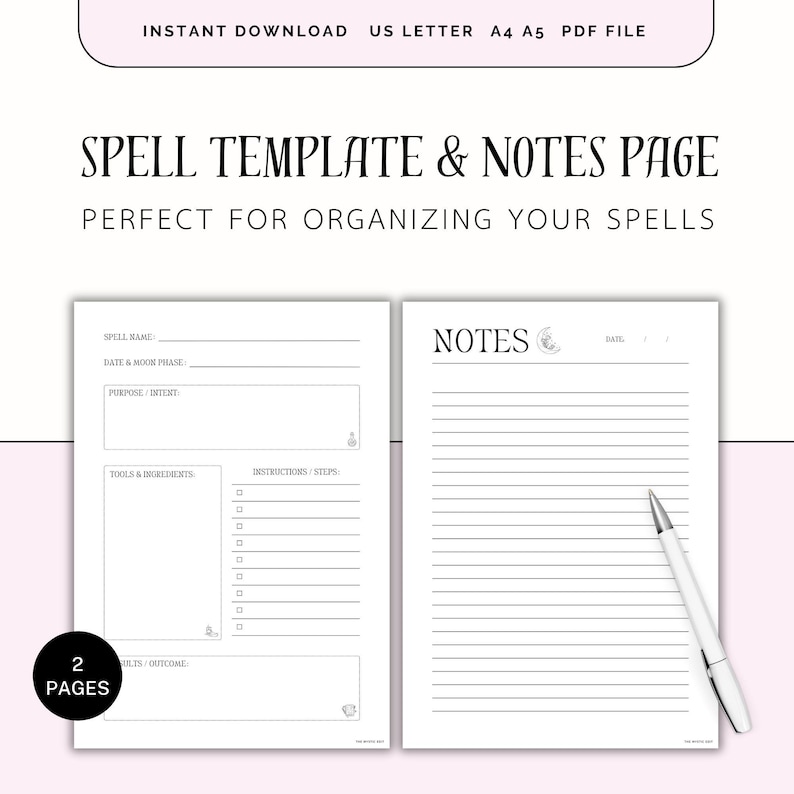 Spell Template & Notes Printable, Grimoire Page, Witchcraft Journal ...