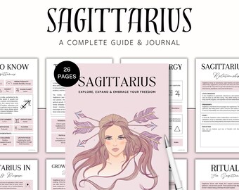 Sagittarius Star Sign Journal, Sagittarius Self-Discovery Guide, Zodiac Guide, Astrology, Moon Rituals, Affirmations, Grimoire Pages, BOS