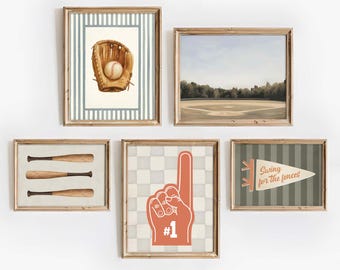 Vintage Baseball Art Set: Boys Room Sports Decor (Digital Prints)
