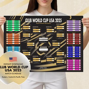 Klub-WM 2025 Lehrtafel |  CWC 25 USA Zeitzonen Fußball Fußball Spielplan | Digitaler Download | Letter A0 - A3 Druck