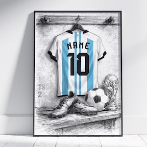 Personalized Argentina Jersey Sketch | World Cup Champions Locker Room Art (Digital Download)