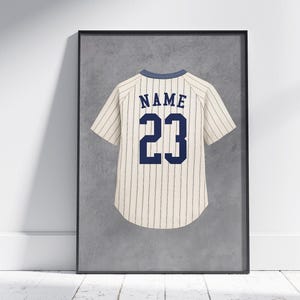 Personalized Vintage Baseball Jersey Print, Watercolor Baseball Wall Art, Custom Name and Number, Sports Room Decor, Baseball Nursery Gift