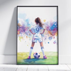 Personalized Soccer Girl Poster: Watercolor Football Art (Digital Download)