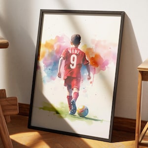 Personalized Liverpool Boy Poster | Custom Watercolor Soccer Print with Name & Number | Football Wall Art for Kids Room | Digital Download