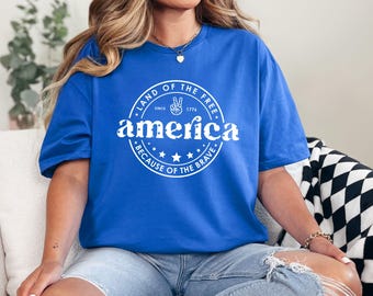Maglietta del 4 luglio, maglietta "Terra libera a causa del coraggio", Giorno dell'Indipendenza, maglietta del Memorial Day, maglietta della libertà, maglietta "America libera", patriottica