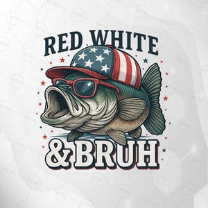 Rood wit en bruh PNG, grappige 4 juli vissen sublimatie, patriottische bas clipart voor jongens, Instant Download