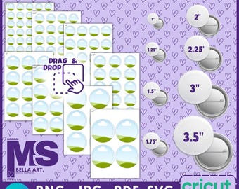 Button Pin Template BUNDLE, Editable CANVA Frame, Button Pin Labels, Custom Badge Circle Drag & Drop 1.25&quot;,1.5&quot;,1.75&quot;,2&quot;,2.25&quot;,3&quot;,3.5&quot;