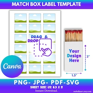 マッチ箱ラベルテンプレート、マッチ箱SVG、マッチ箱テンプレート、マッチ箱、マッチ箱ステッカー、空白の寺院Canva編集可能