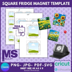 Square Fridge Magnet Canva Template Bundle: DIY Sublimation Design (Digital Download)
